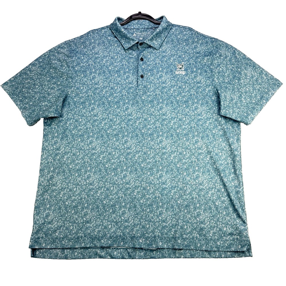Bermuda Sands Golf Polo Shirt Men XL Blue White Floral Far Oaks Golf Club Logo‎